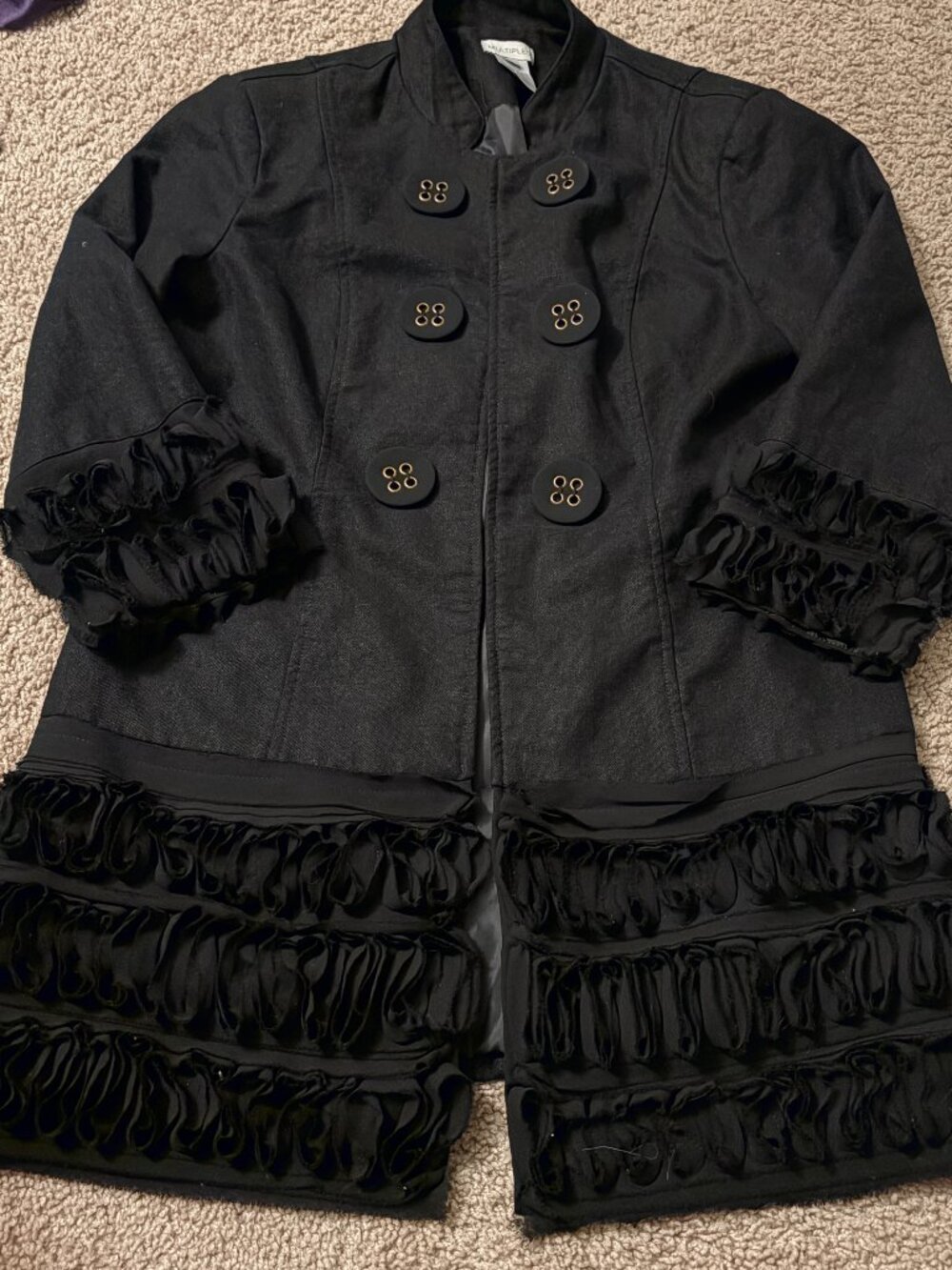 Womens Vintage Button and Ruffle Unique Blazer Jacket Situation M by Multiples